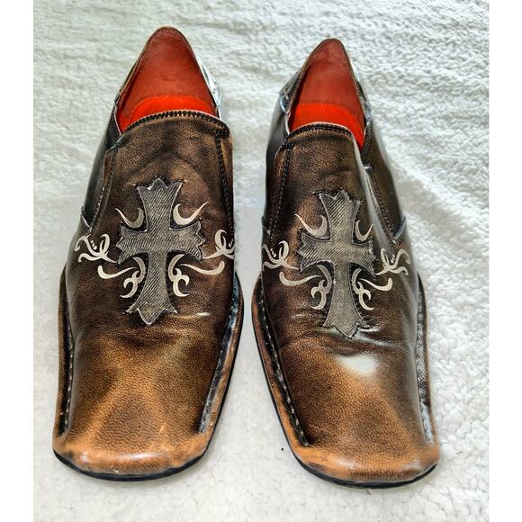 Robert Wayne Brown Square Toe Loafers Rome Cross - Size 10 - Picture 1 of 7